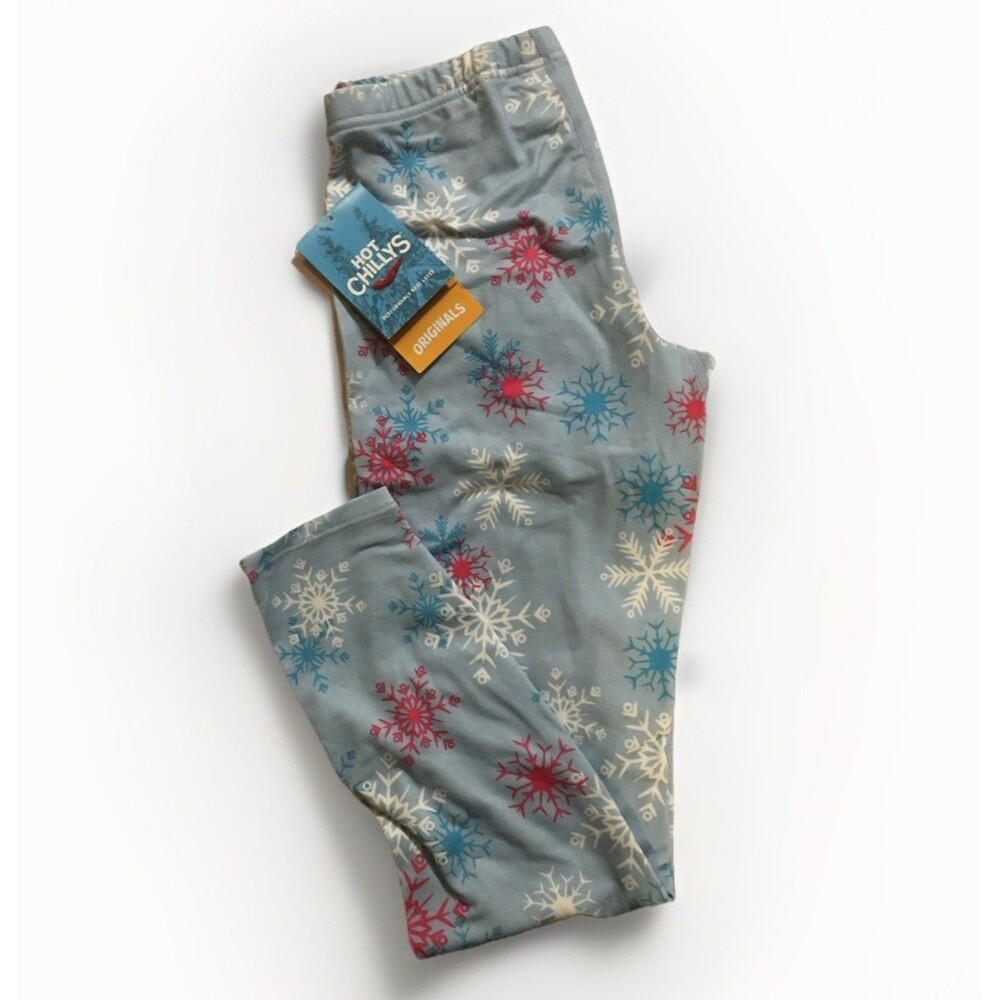 NEW Hot Chillys Youth Lg Original Blue SNOWFLAKE Bottoms Performance Base Layer